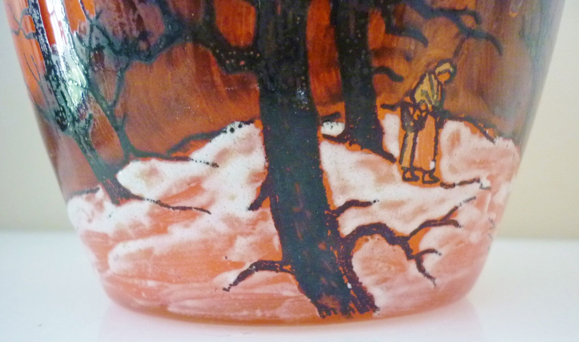 Seau, pot à biscuits ancien, verre soufflé, émaillé, ateliers Legras, art nouveau