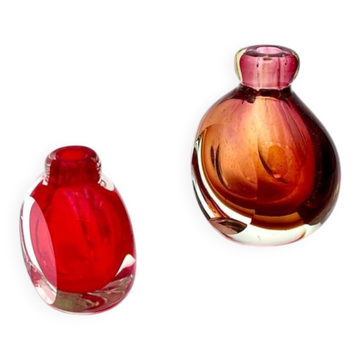 Paire de Vases Soliflores Sommerso en Cristal Taillé - Murano  1960