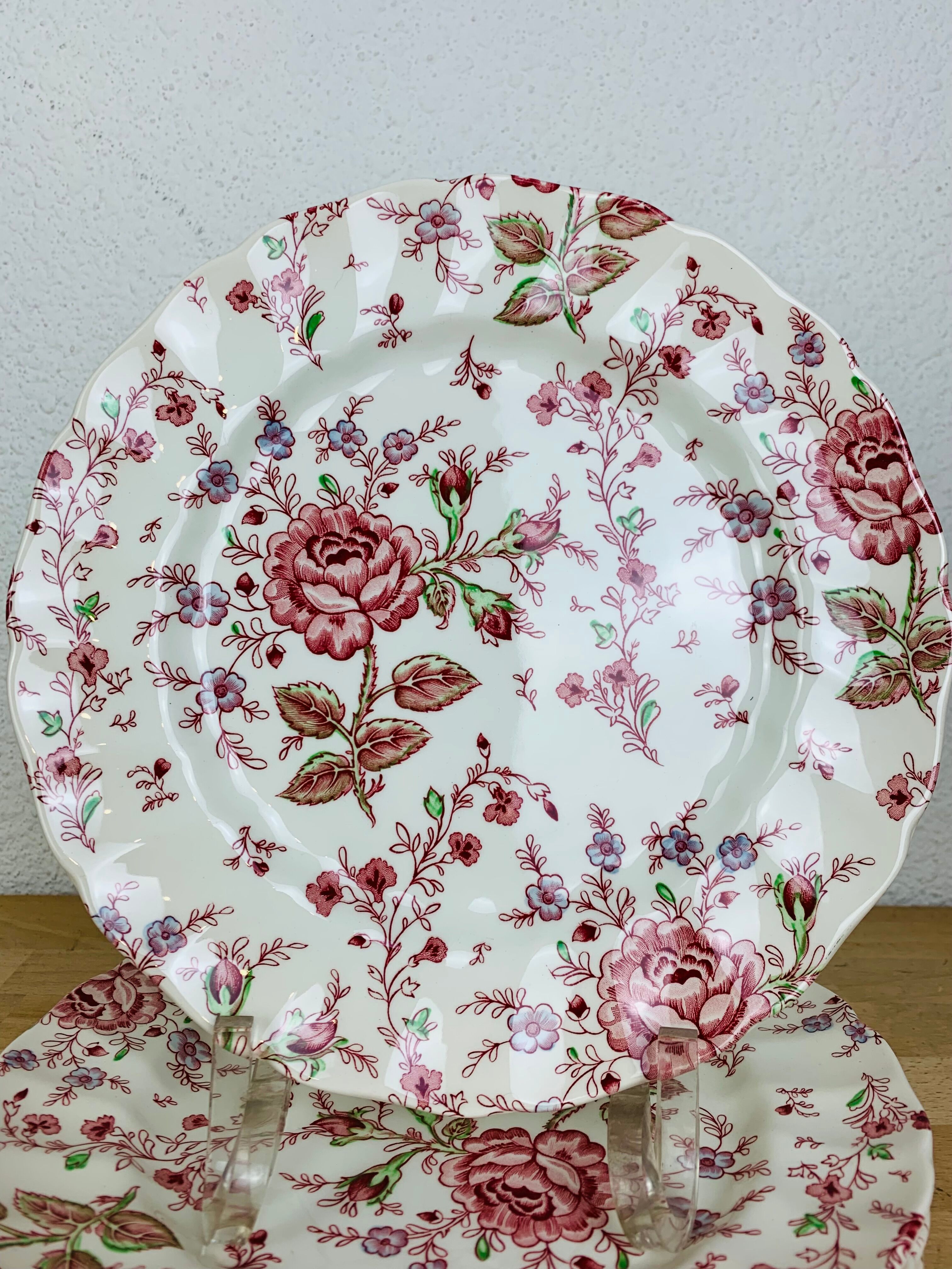 6 plates pink chintz johnson brothers English earthenware