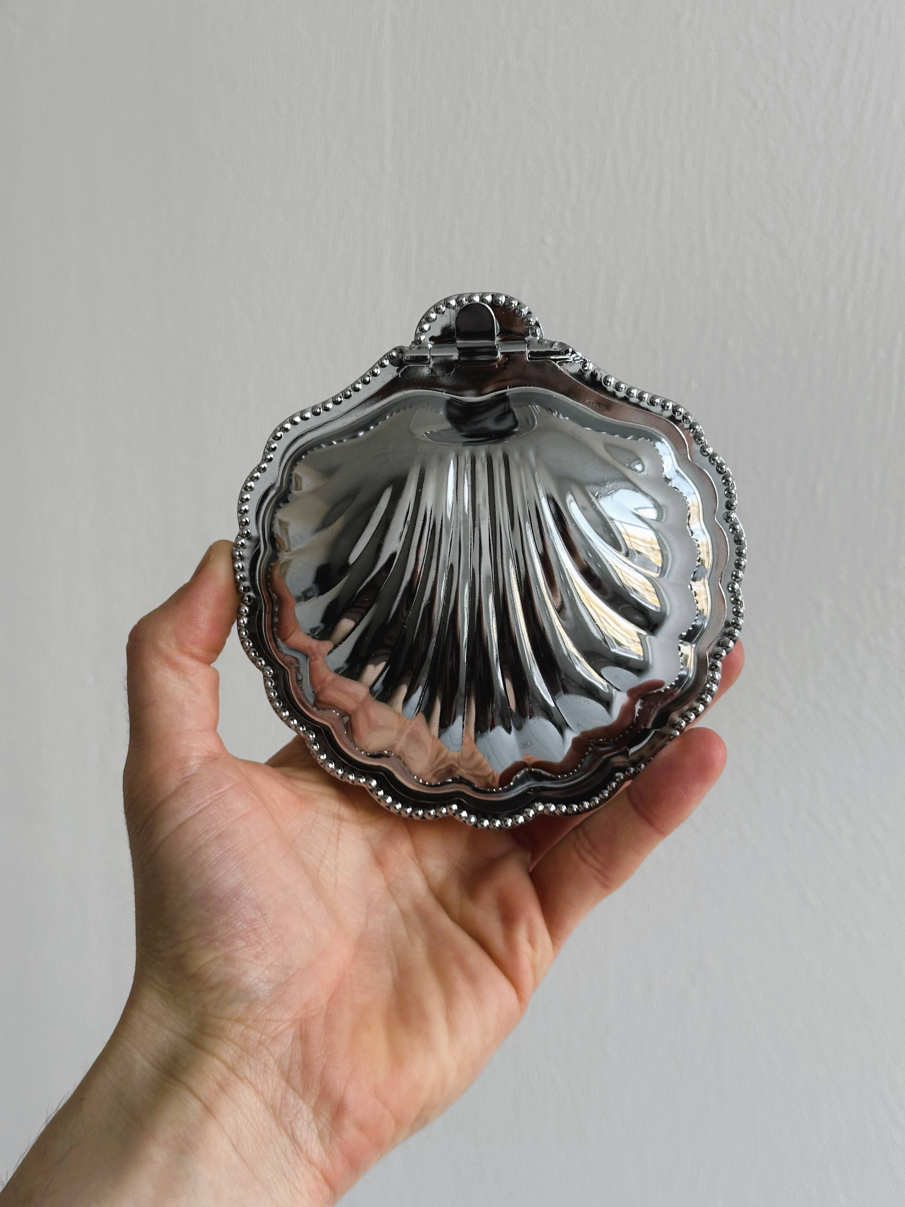 Silver metal butter dish with lid and matching spoon