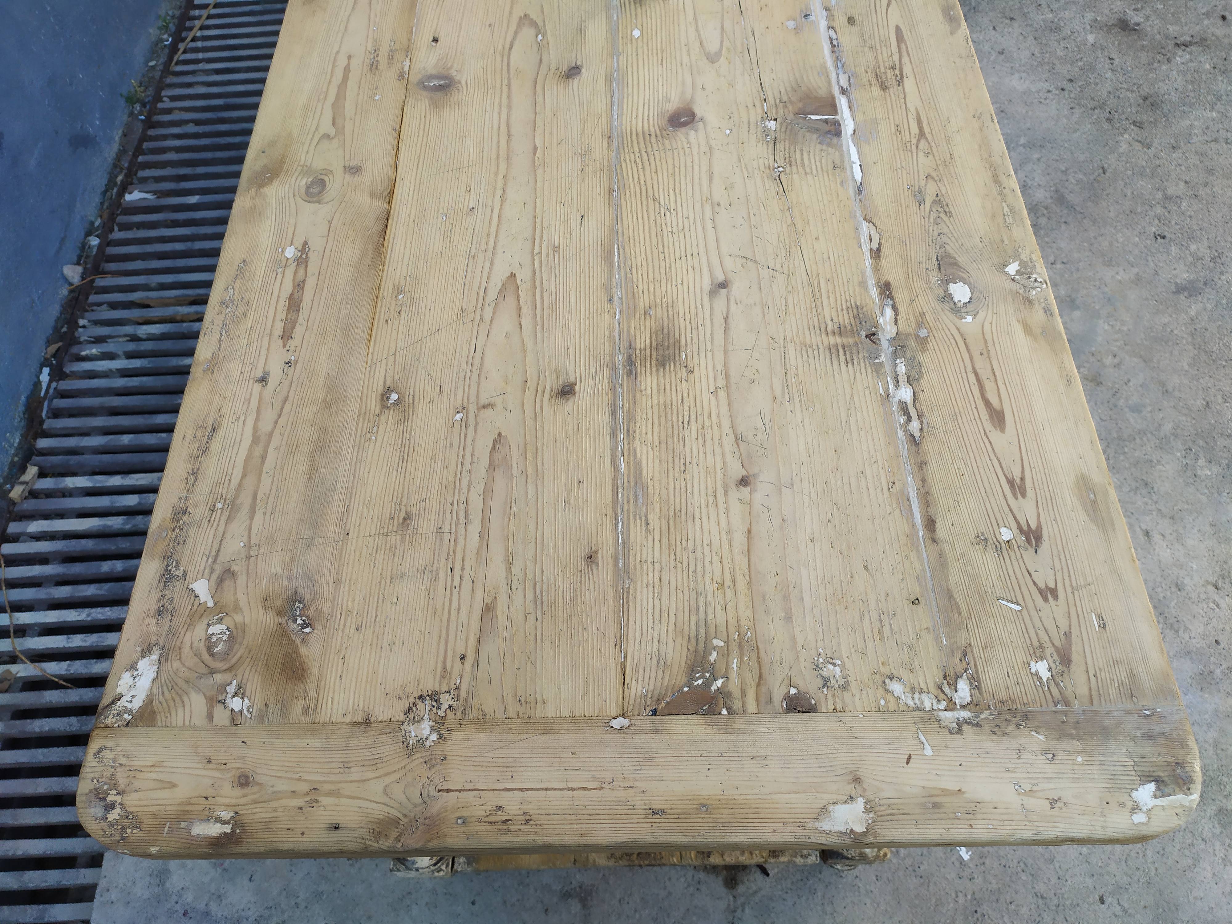 Table de métier drapière sapin décapé 3m