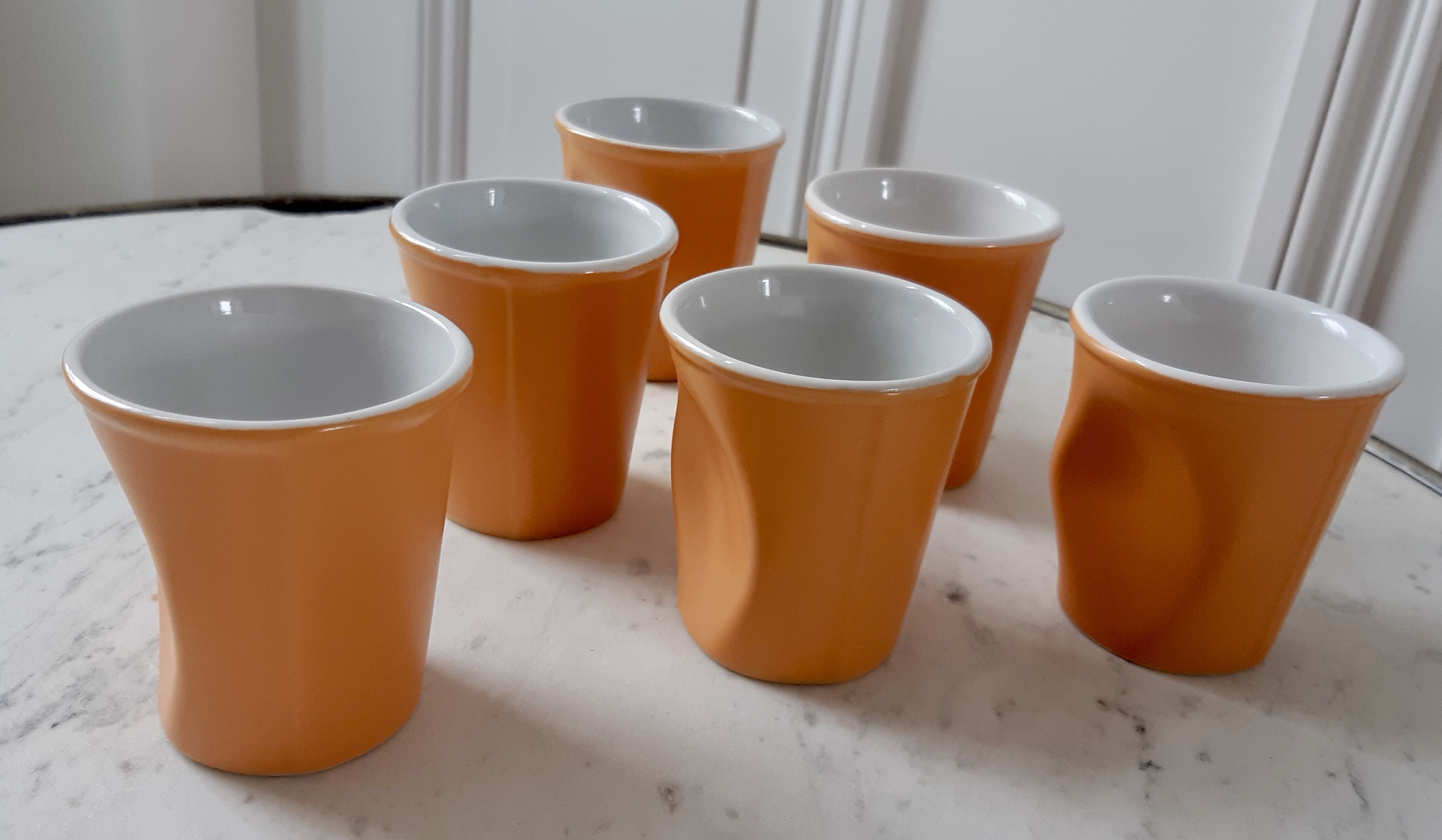 Set of 6 Orange Crumpled Espresso Coffee Cups Revol