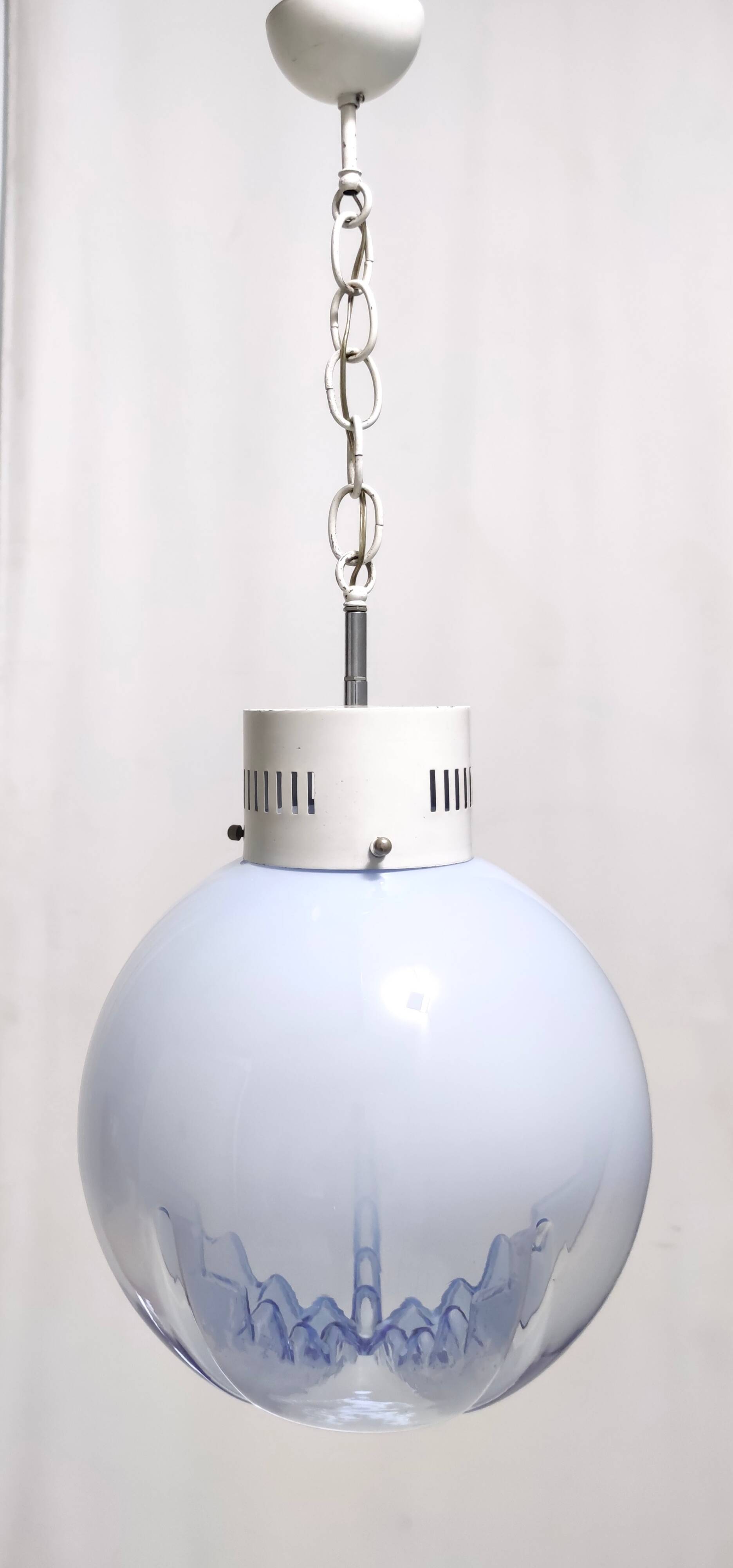 Transparent and Blue Murano Glass Pendant attributed to  Mazzega, Italy