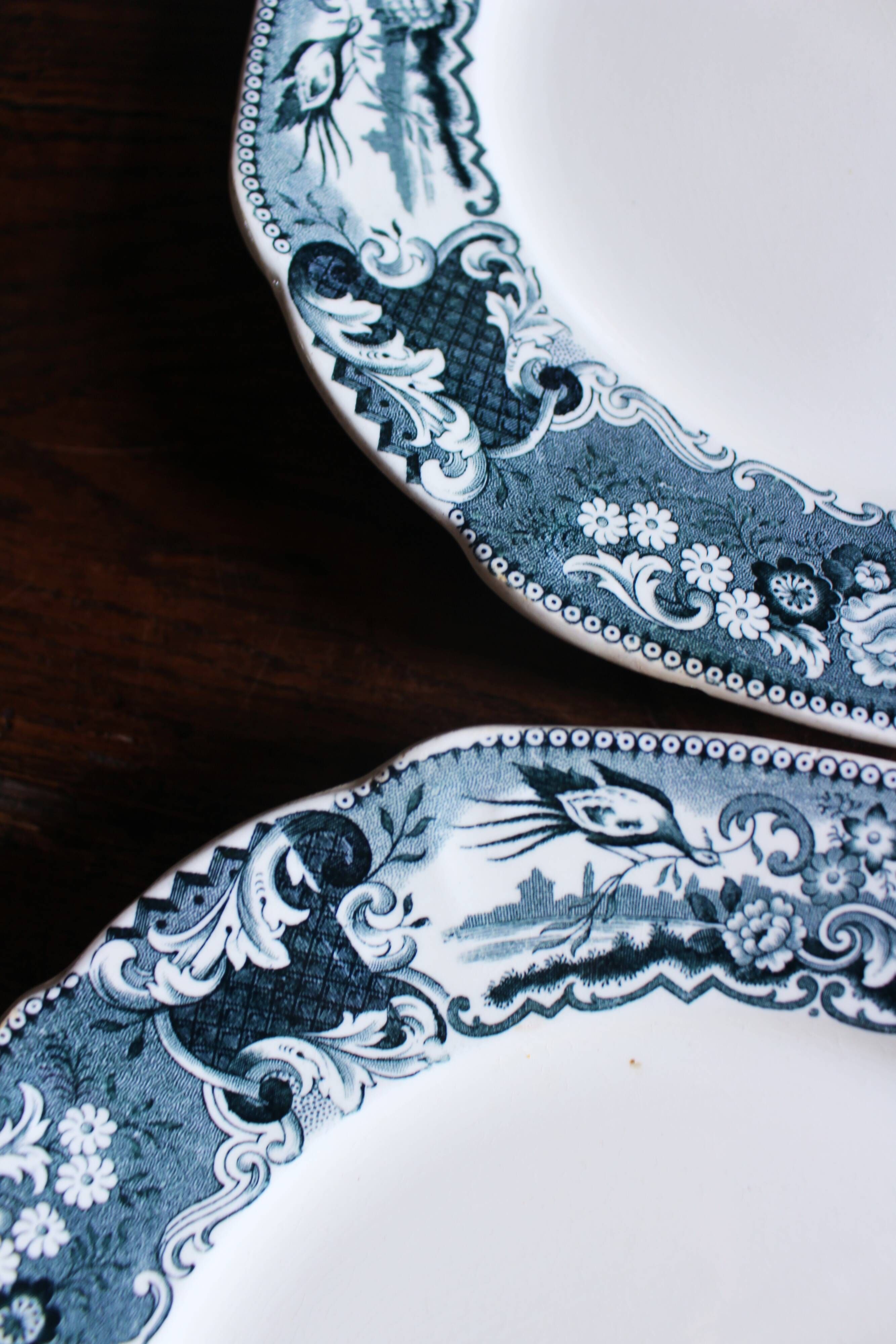 A set of 6 flat plates pairs Sarreguemines Lunéville Blue Flowers.