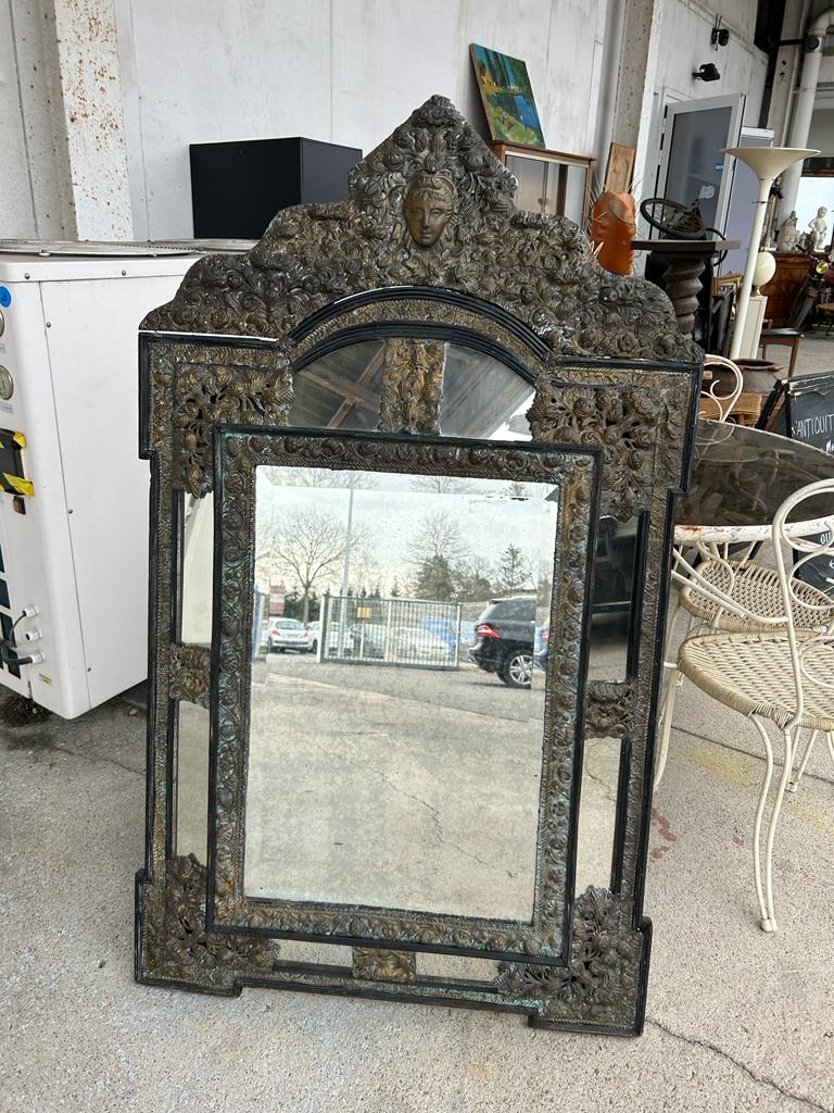 Mirror in brass and blackened wood Louis XIII style around 1880 h: 149 cm