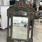 Miroir en laiton et bois noirci de style louis xiii vers 1880 h : 149 cm