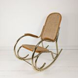 Rocking chair vintage métal et cannage, style Thonet moderniste, années 60
