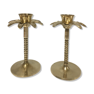Pair of brass candle holders