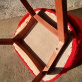 Red moumoute barrel chair with compass feet from the 60s and 70s