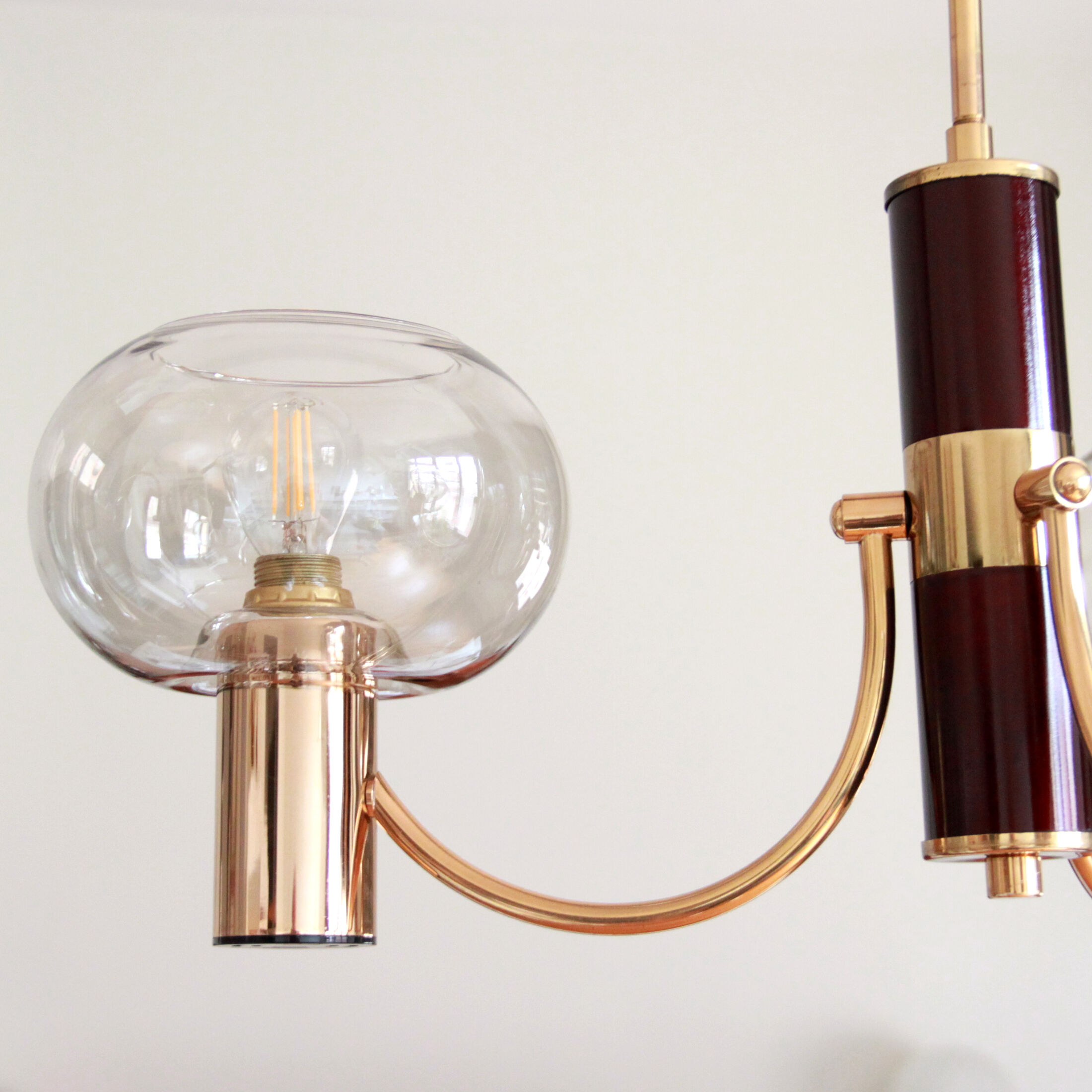 Lustre suspension 1970 globe verre fumé or design italien vintage seventies sciolari