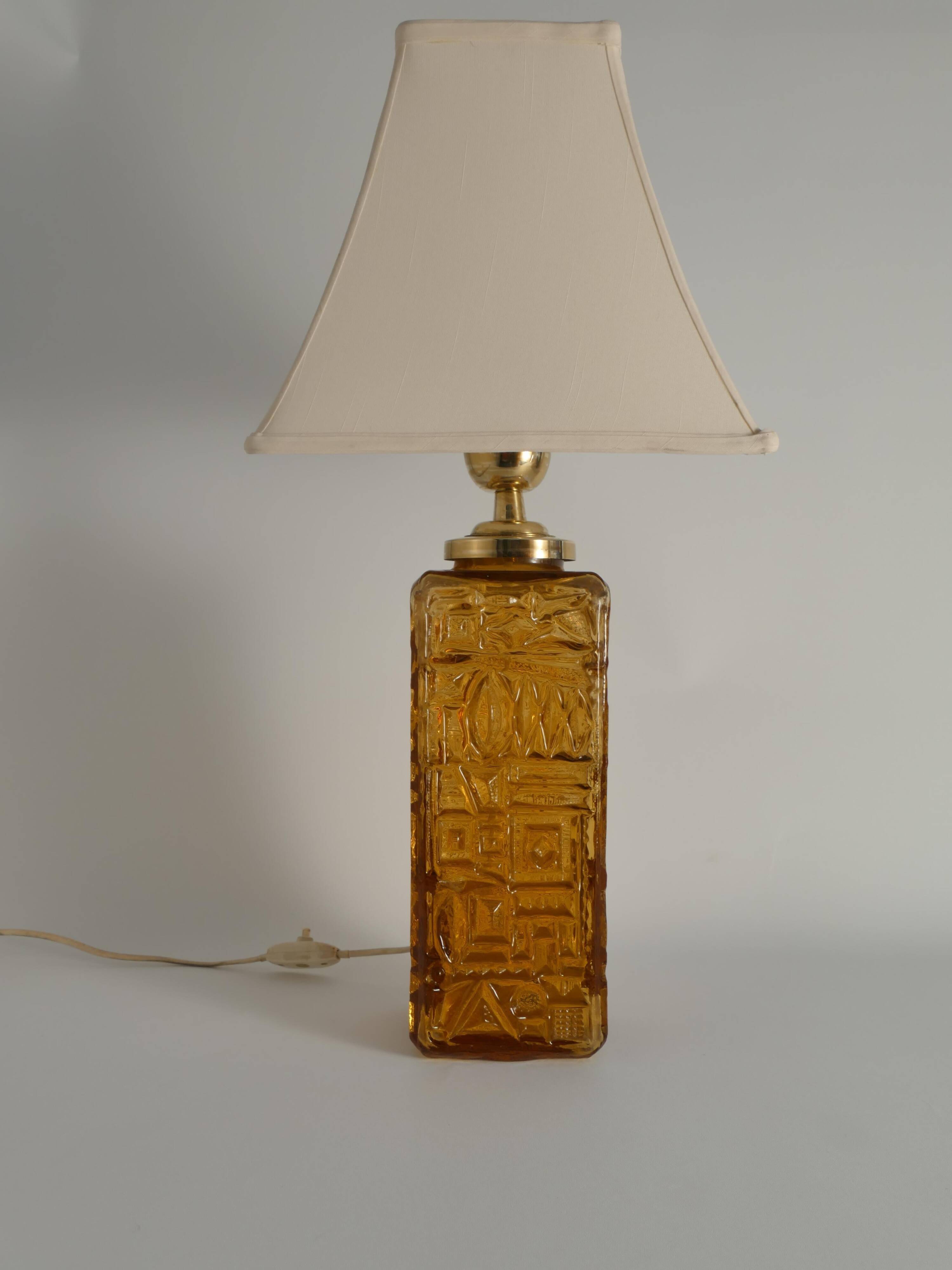 Large Amber Glass Table Lamp by Gustav Leek for Orrefors, 1960s