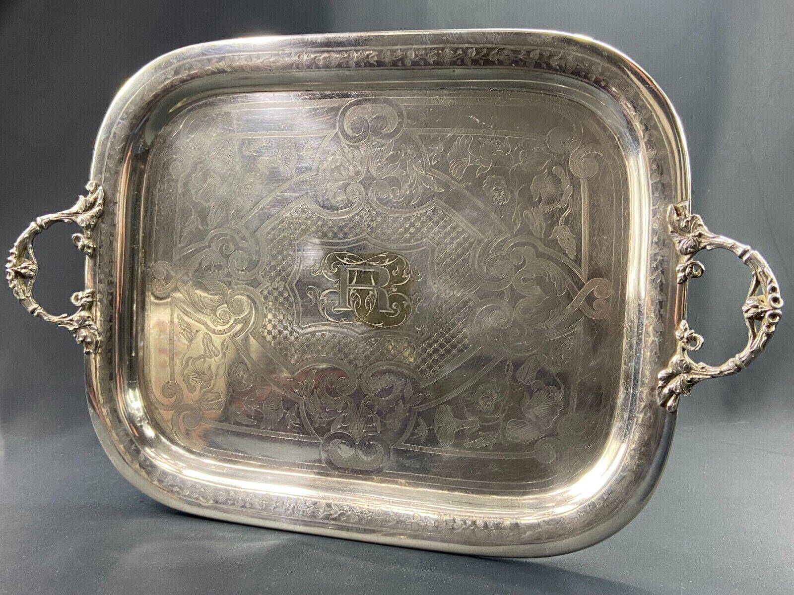 Large tray with monogrammed handles in silver metal 19th century Napoleon III