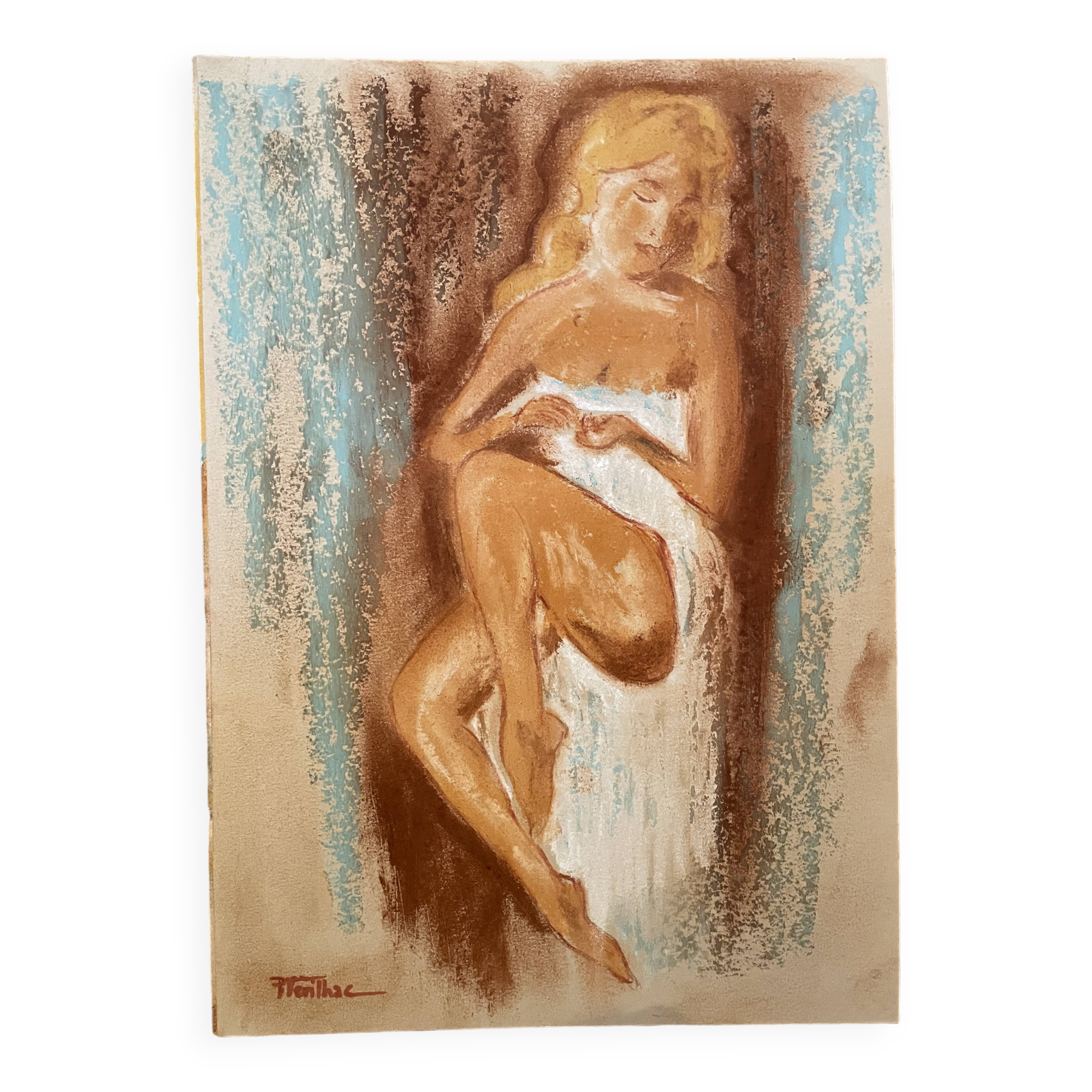 Signed pastel portrait of a woman "the manicurist"