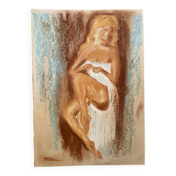 Signed pastel painting of a female portrait "the manicurist"