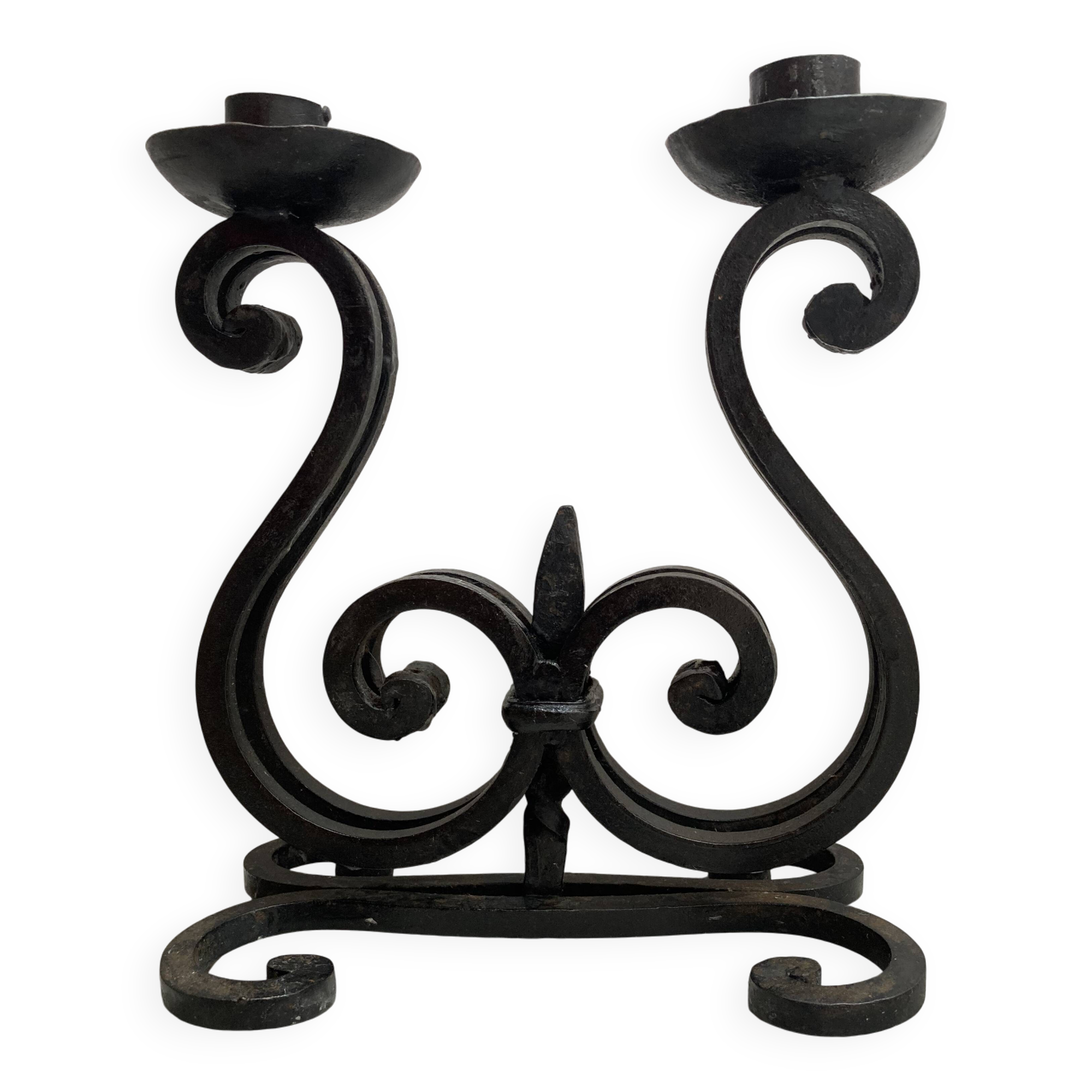 Brutalist double candle holder wrought iron