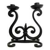 Bougeoir double brutaliste fer forgé