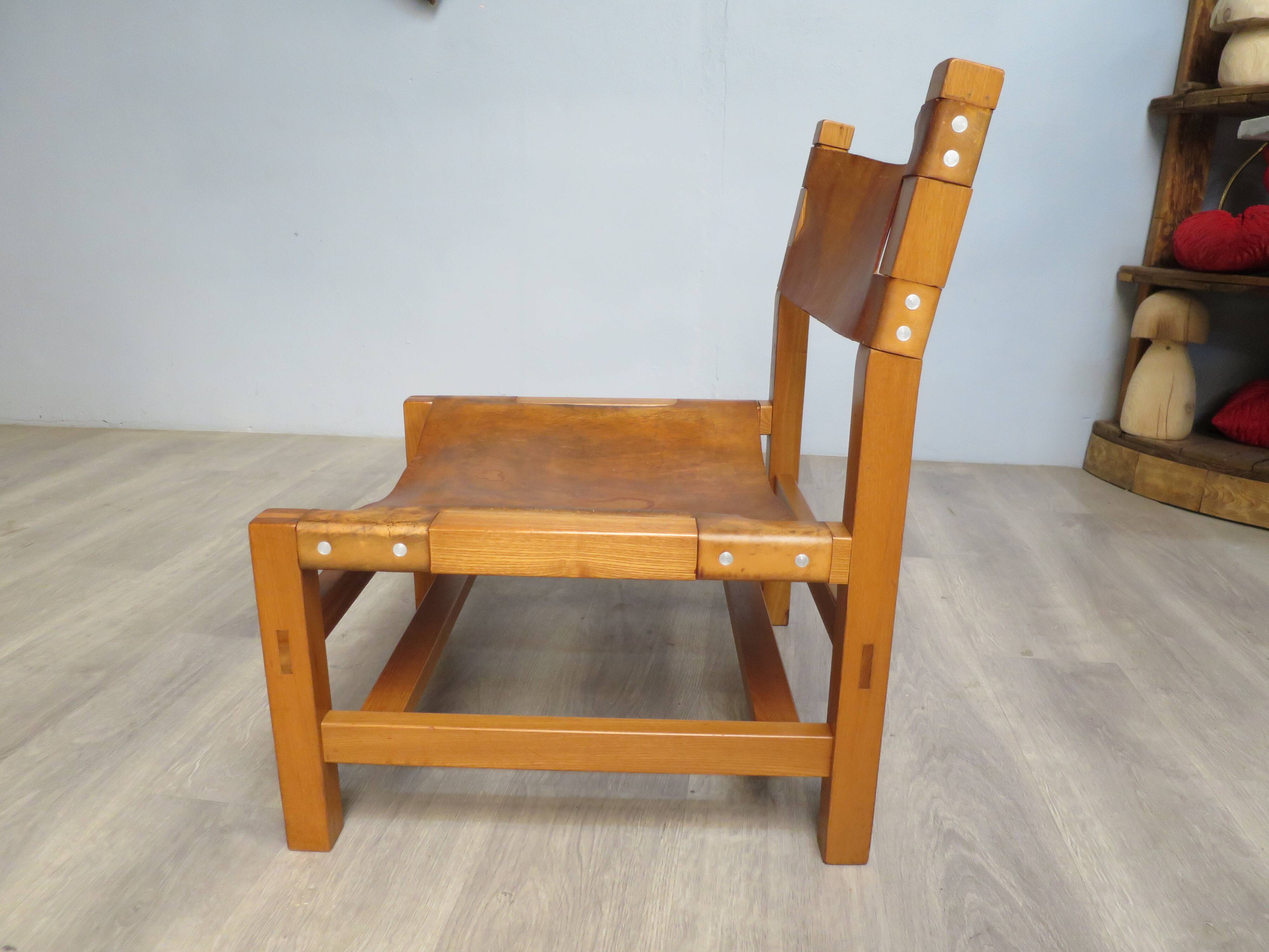 Elm and leather armchair Maison Regain