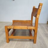 Elm and leather armchair Maison Regain