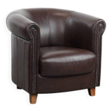 Club Armchair in Very Good Condition Made of Cowhide in English Style