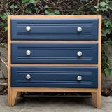Art Deco chest of drawers in raw wood and blue, 1940
