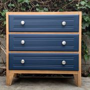Art Deco chest of drawers in raw wood and blue, 1940
