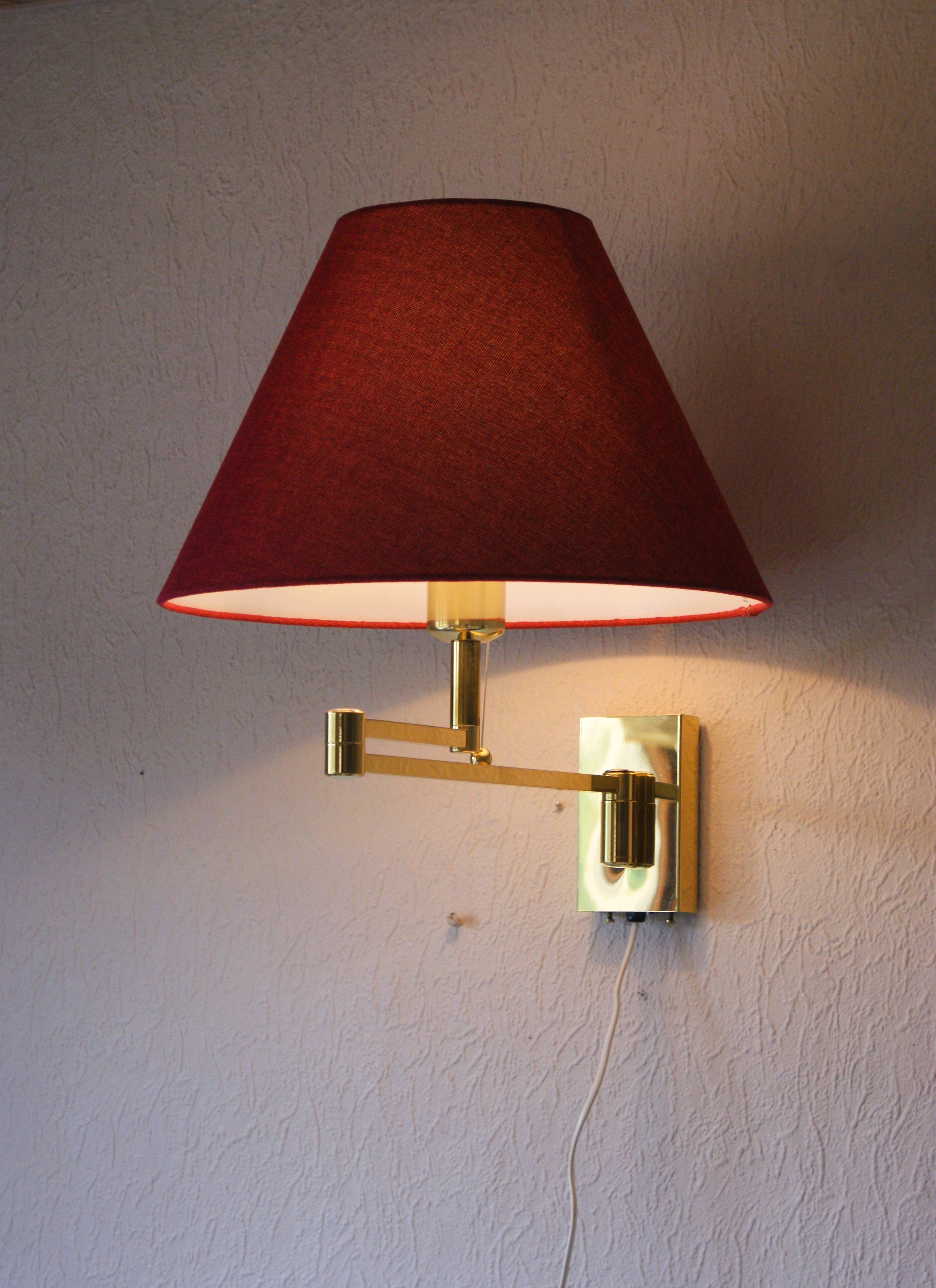 Large vintage brass swing arm wall lamp - Høvik Verk Norway - Hollywood Regency 1970s.