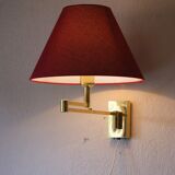Large vintage brass swing arm wall lamp - Høvik Verk Norway - Hollywood Regency 1970s.
