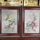 Paire d’huile sur toile « Bouquets de roses »