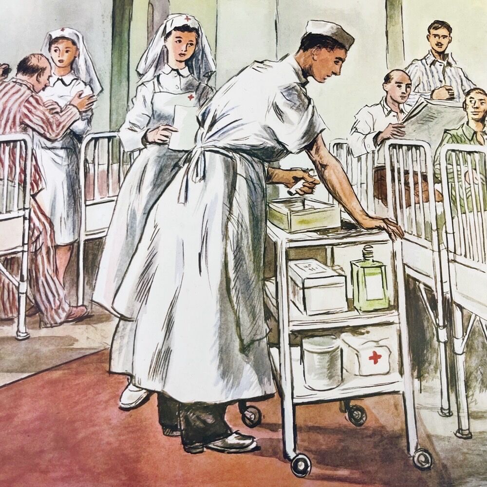 Rossignol poster A wounded comrade and mushroom picking
