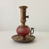 Vintage brass and colored glass hand candle holder