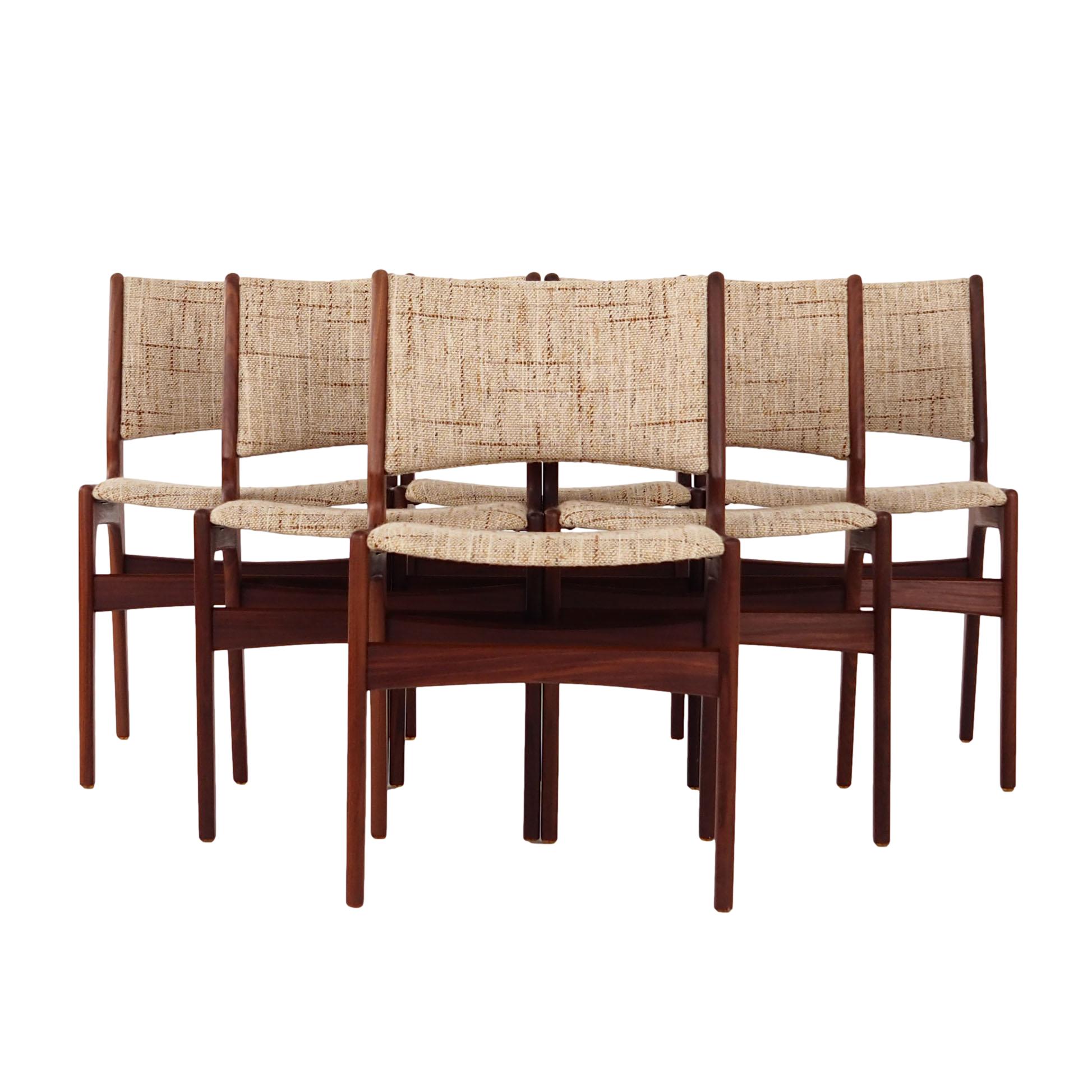 Six chairs by Henning Kjaernulf design, 70s design