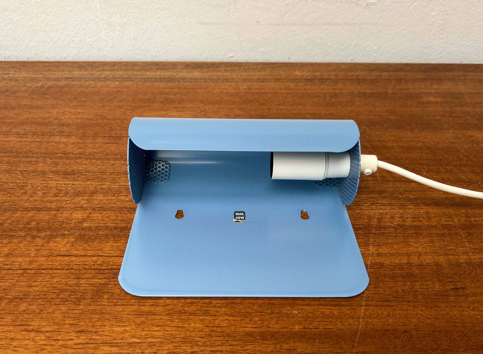 Light blue perforated metal suspension by Abo Randers, Danish postmodern, 1980s.