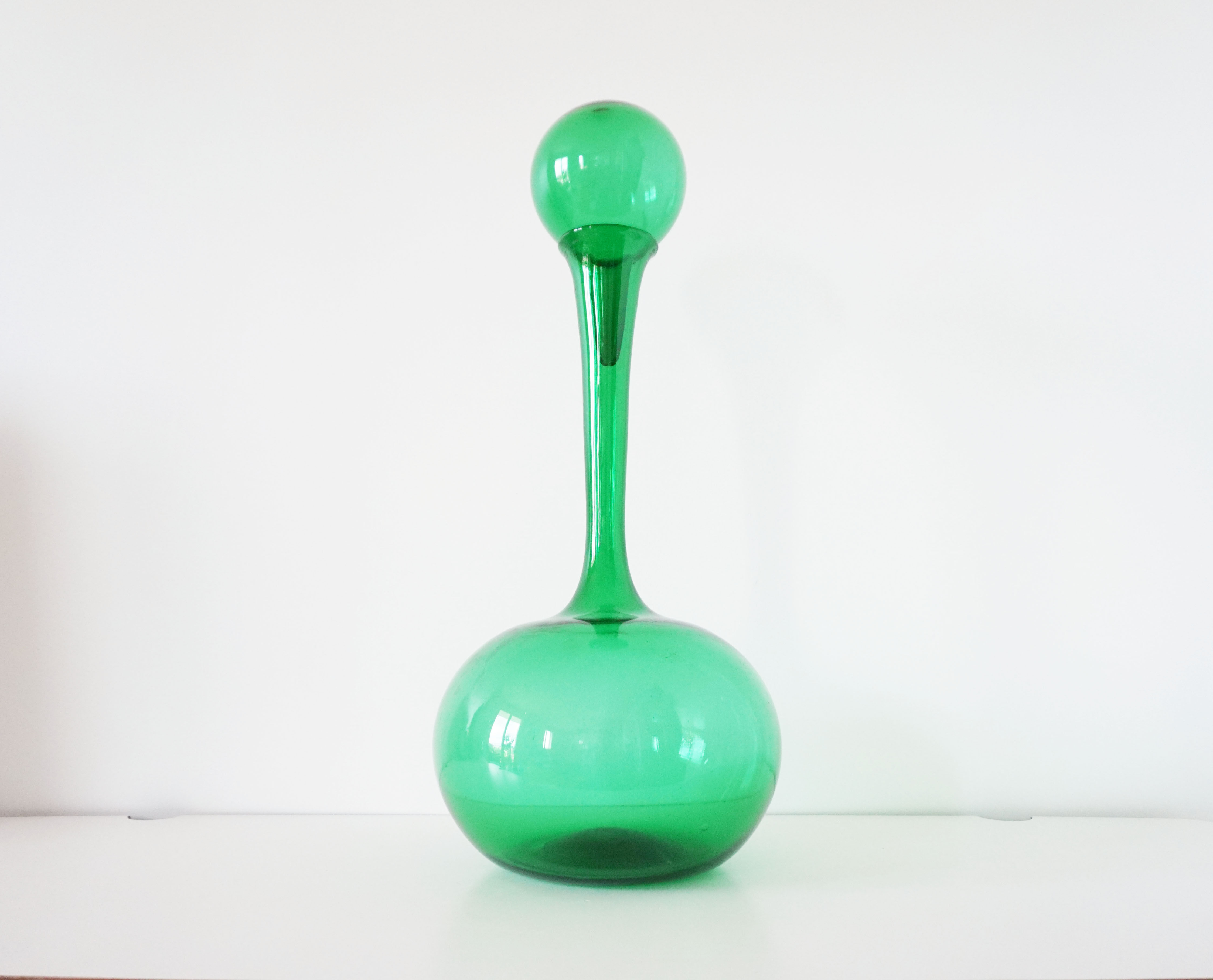 Italian bottle or decanter in green blown glass empoli