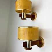 Pair of vintage rattan & wood wall sconces, Italy, circa 1970s