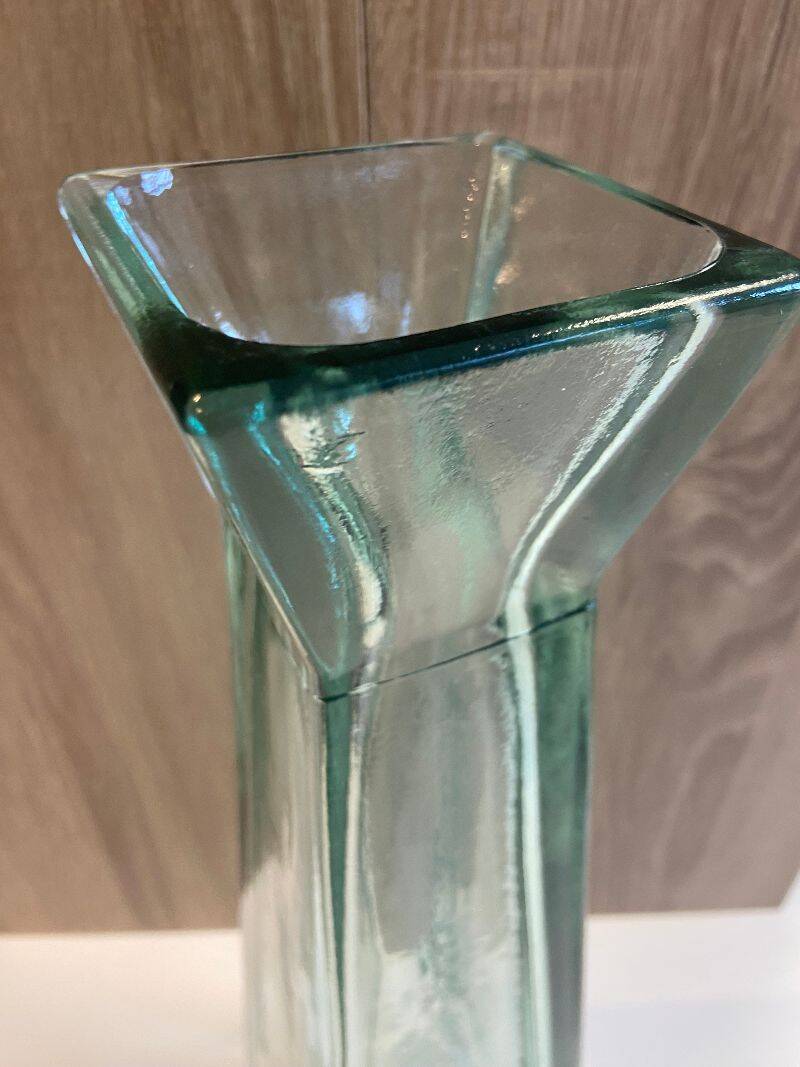 Large Recycled Thick Glass Obelisk Column Vase Art Deco Floral Design