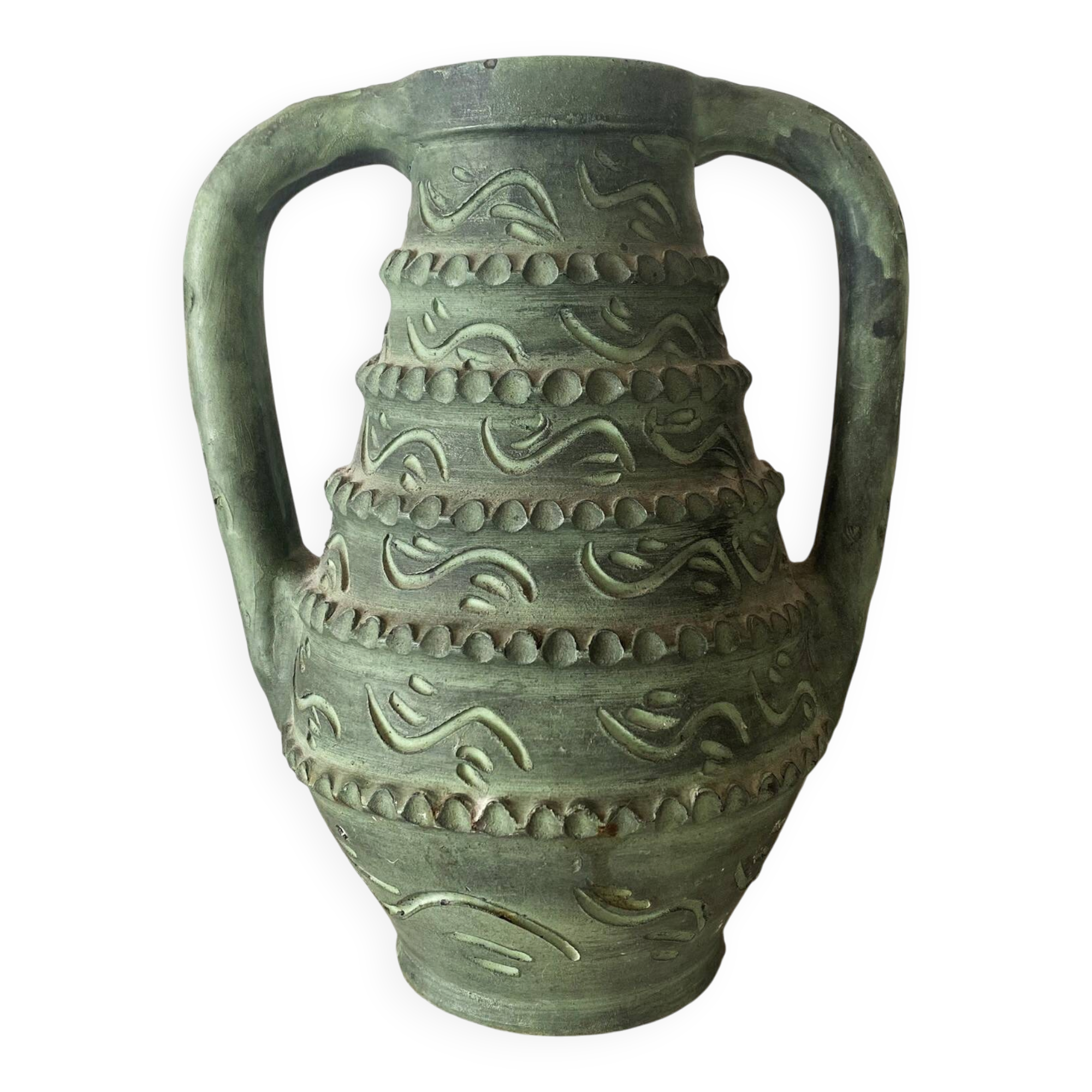 Spanish vase from the 60s-70s, olive green-grey ceramic, 31 cm.