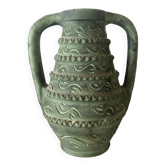 Vase espagnol années 60-70 , céramique vert-de-gris olive , 31 cm