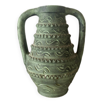 Spanish vase from the 60s-70s, olive green-grey ceramic, 31 cm.