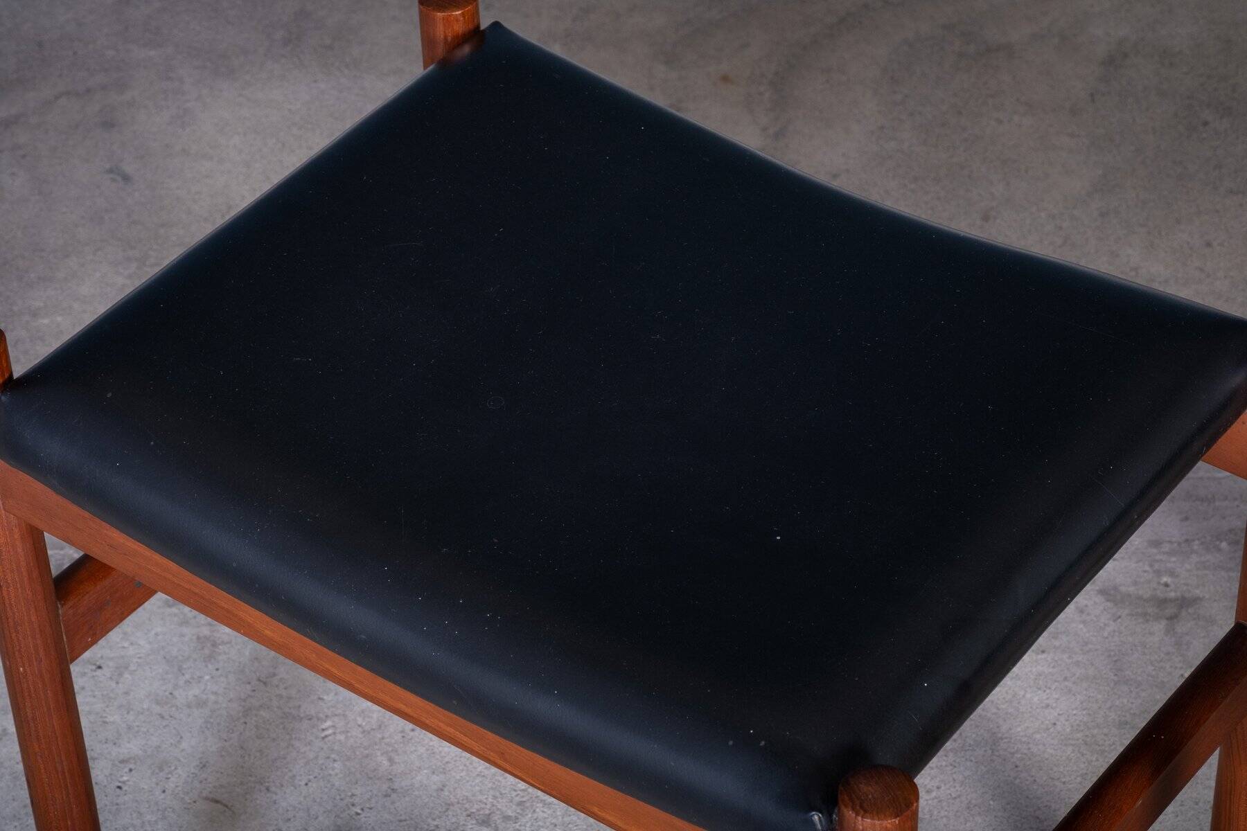 Teak Stools with Black Leather Tops by Spøttrup Møbelfabrik, 1960s, Set of 2
