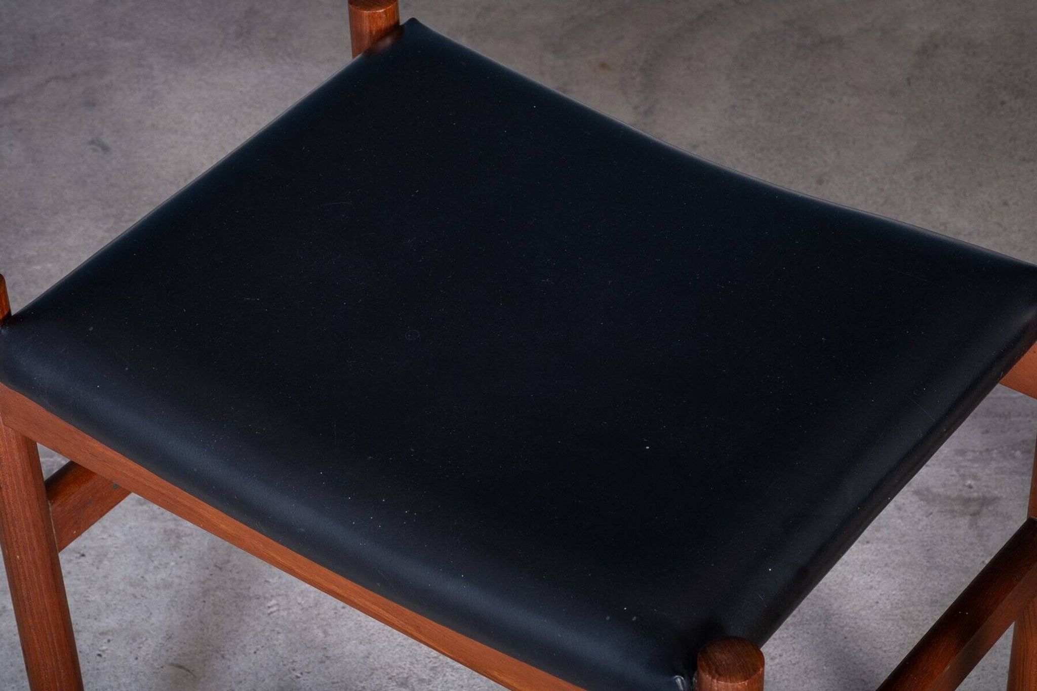 Teak Stools with Black Leather Tops by Spøttrup Møbelfabrik, 1960s, Set of 2