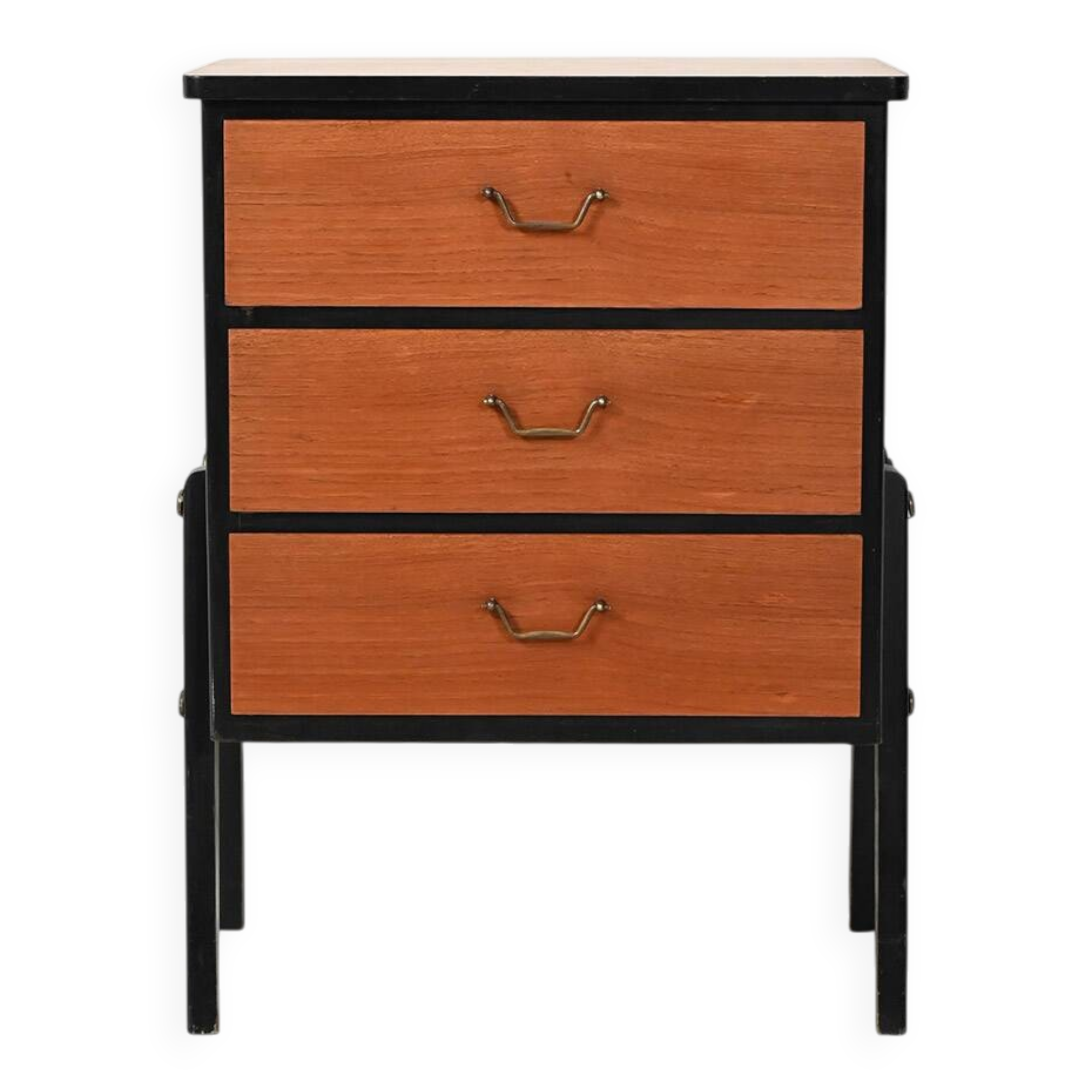Small Scandinavian black lacquered chest of drawers from the 1950s
