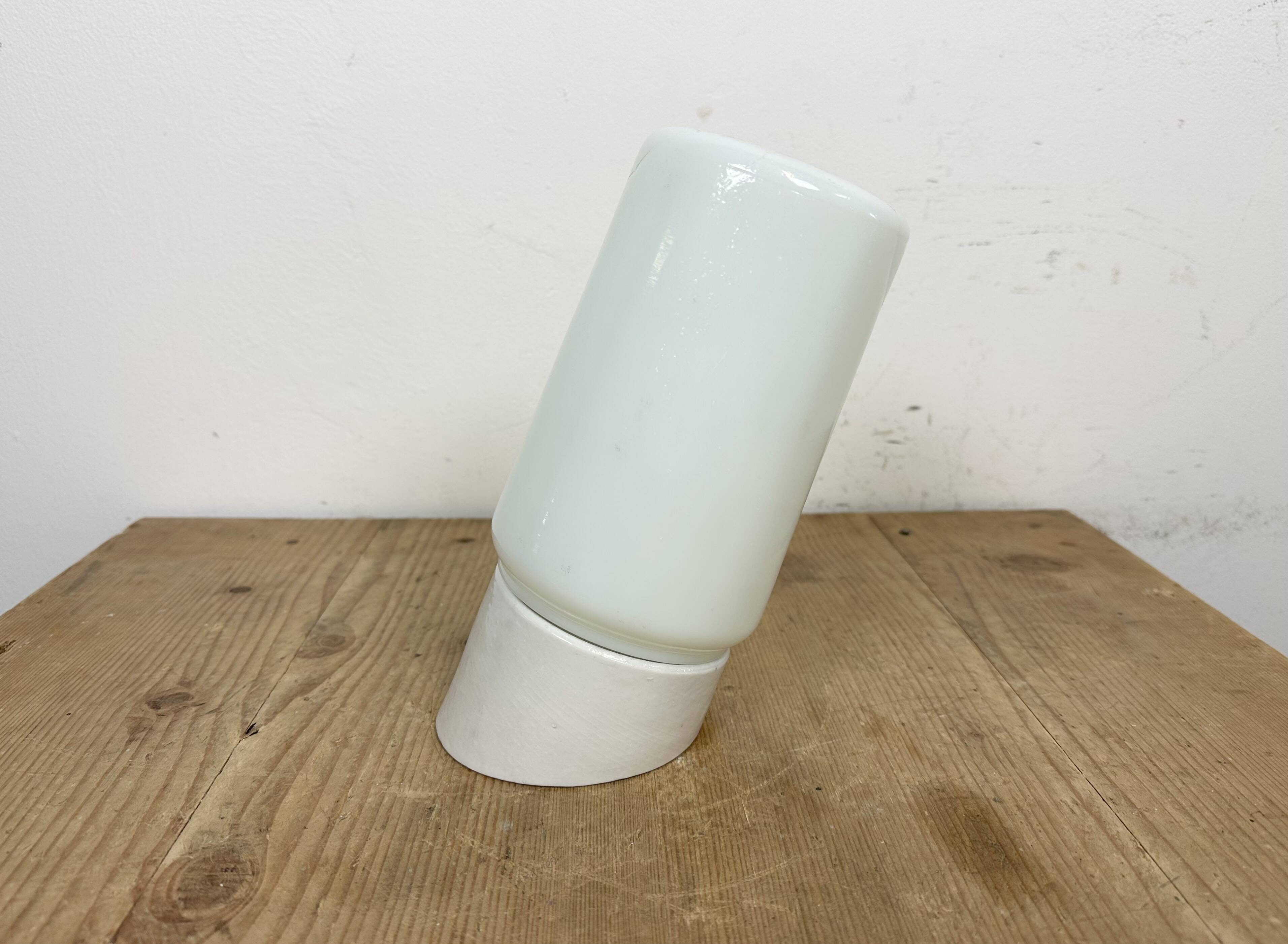 Vintage White Porcelain Wall Light with Milk Glass, 1970s