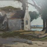 Pastel on cardboard by Désiré Lucas representing a Morbihan chapel