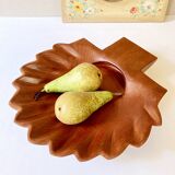 Fruit basket or large storage compartment in exotic wood in the shape of a scallop shell