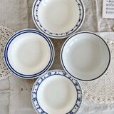 4 mismatched vintage deep plates blue and white porcelain set P