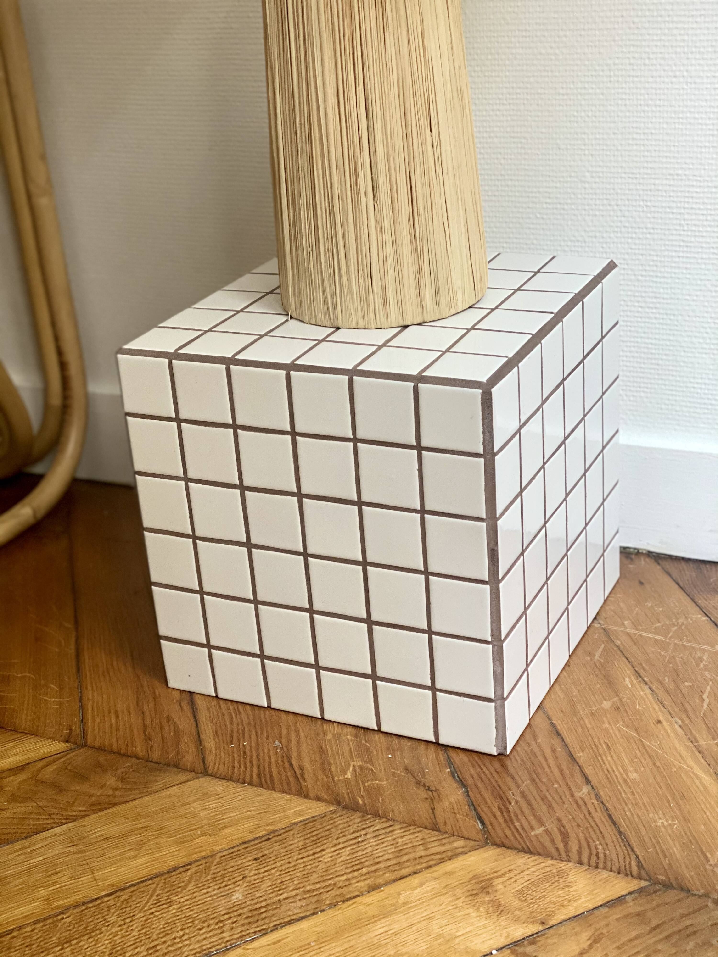 Retro brown white tiled tiled side table