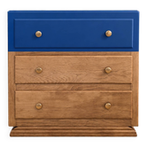 Commode ancienne en chêne – Bleu Nila & laiton
