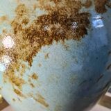 large glazed blue green ceramic lamp signed palm tree 1970, h75x20 light trace lampshade