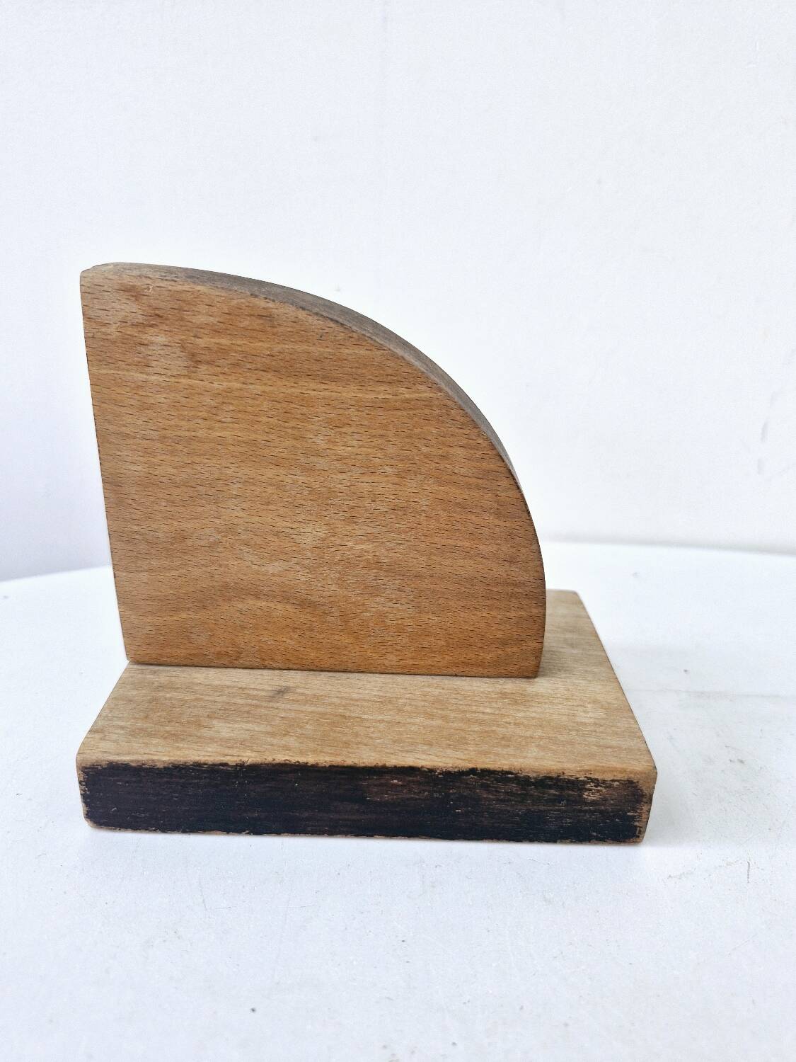 Old wooden bookends with pyrography flower decoration signed 1940s Art Deco