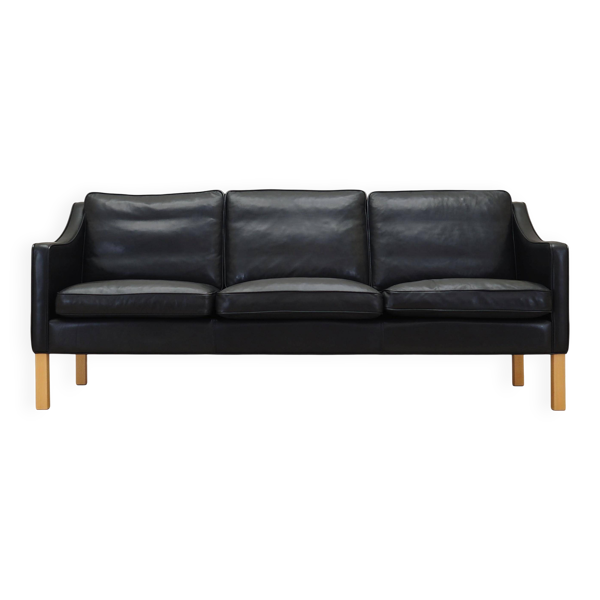 Canapé en cuir noir, design danois, années 1970, fabrication : Hurup Møbelfabrik